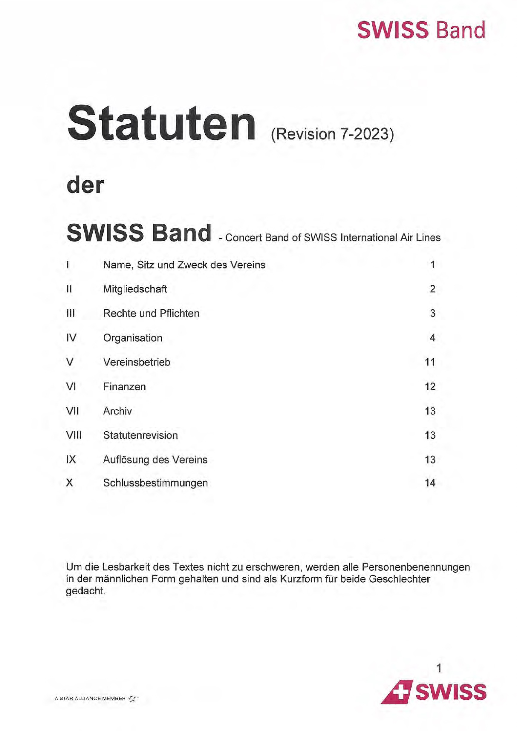 SWISS Band Statuten