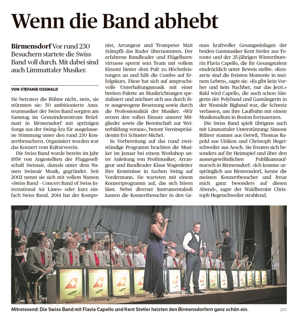 Wenn die Band abhebt – az Limmattaler Zeitung, 10.4.2017